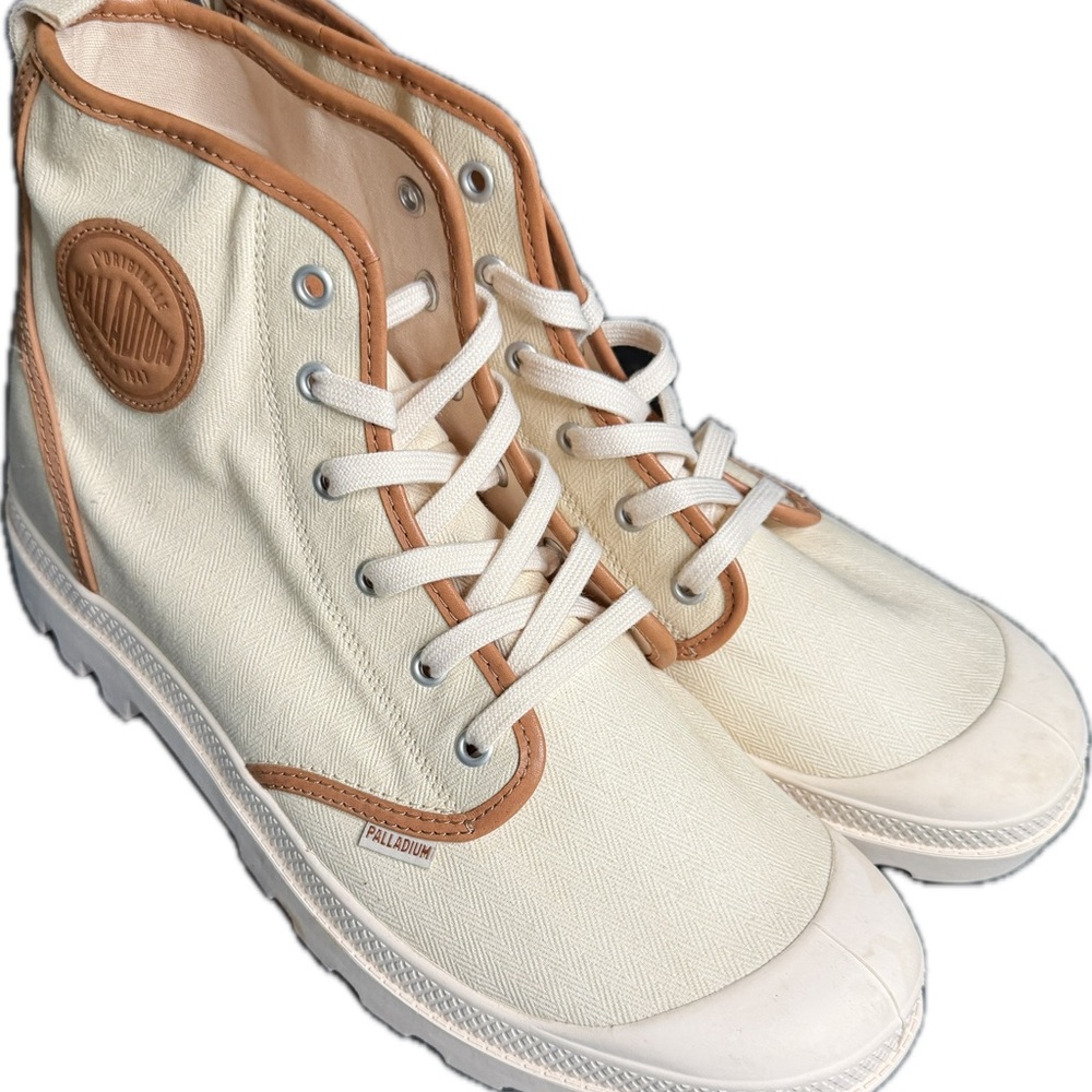 Palladium Off-White and Brown Canvas Sneakers